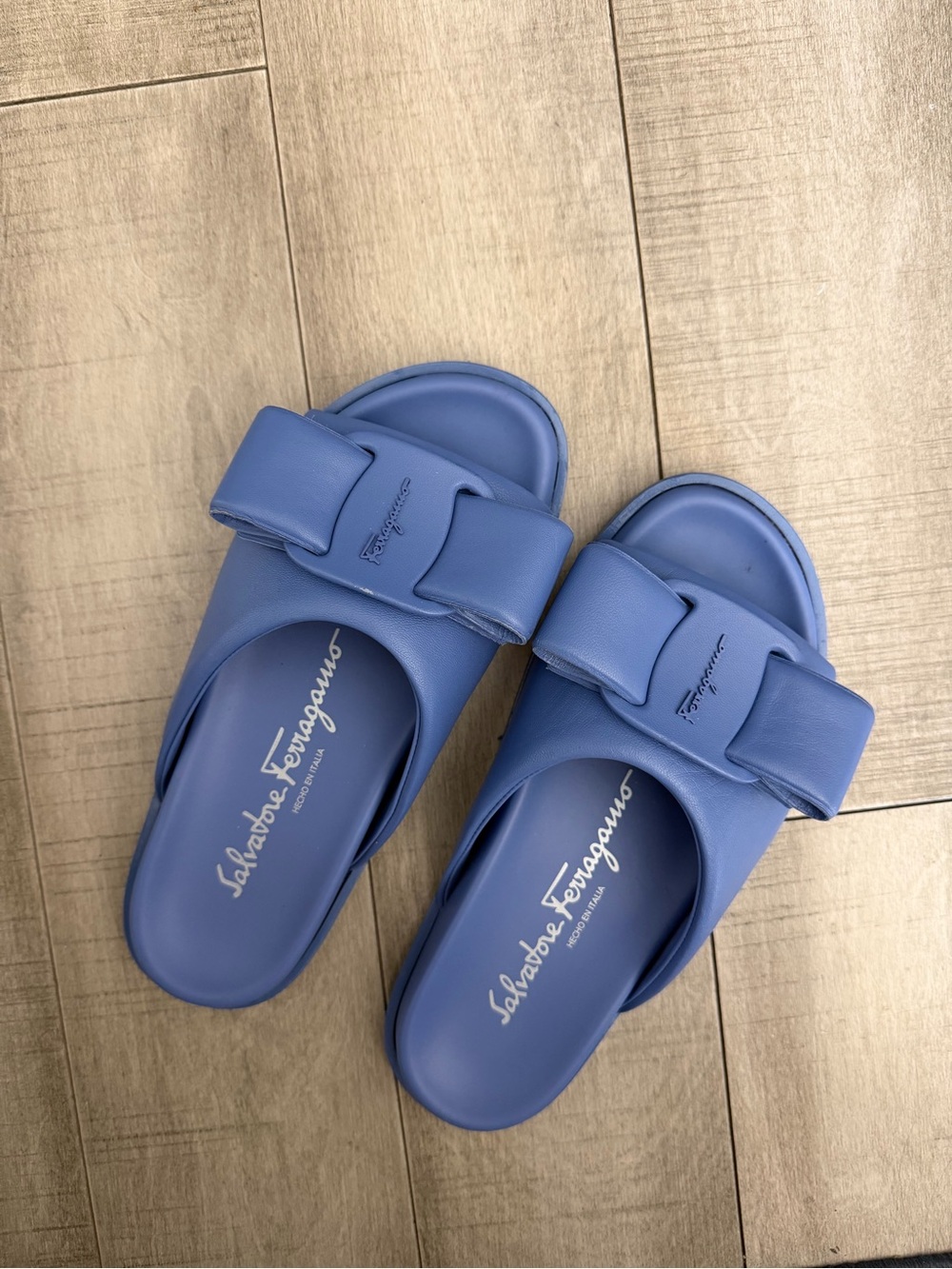 Salvatore Ferragamo Periwinkle Blue Slide Sandals